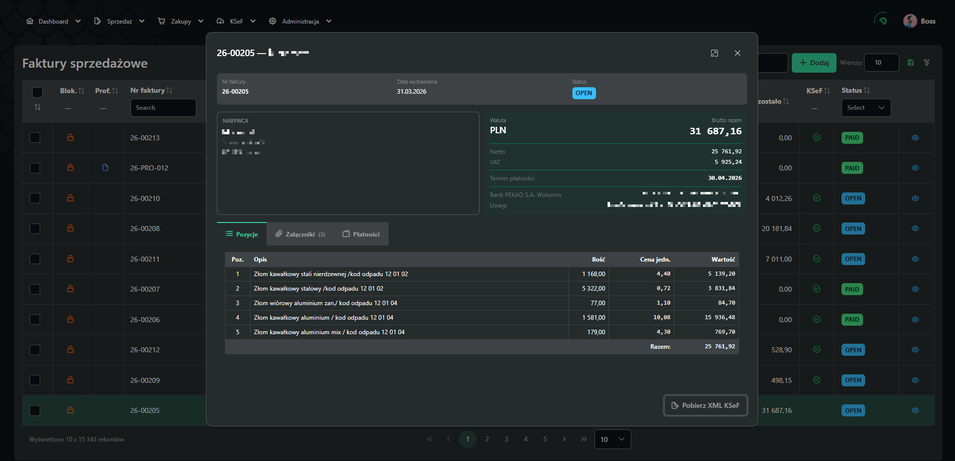 System PowerERP — szczegóły faktury